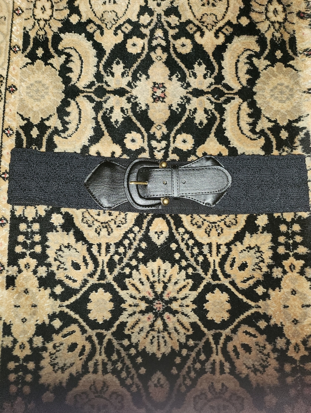Black Elastic Fashion Belt with Pleather Buckle